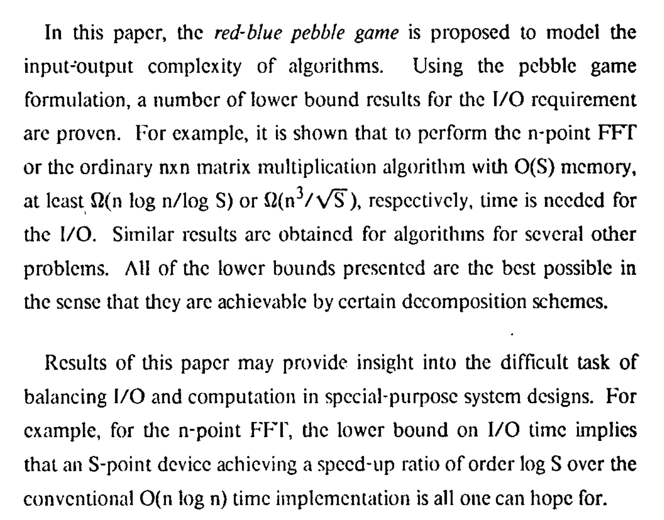 STOC81 I/O Complexity: The Red-Blue Pebble Game